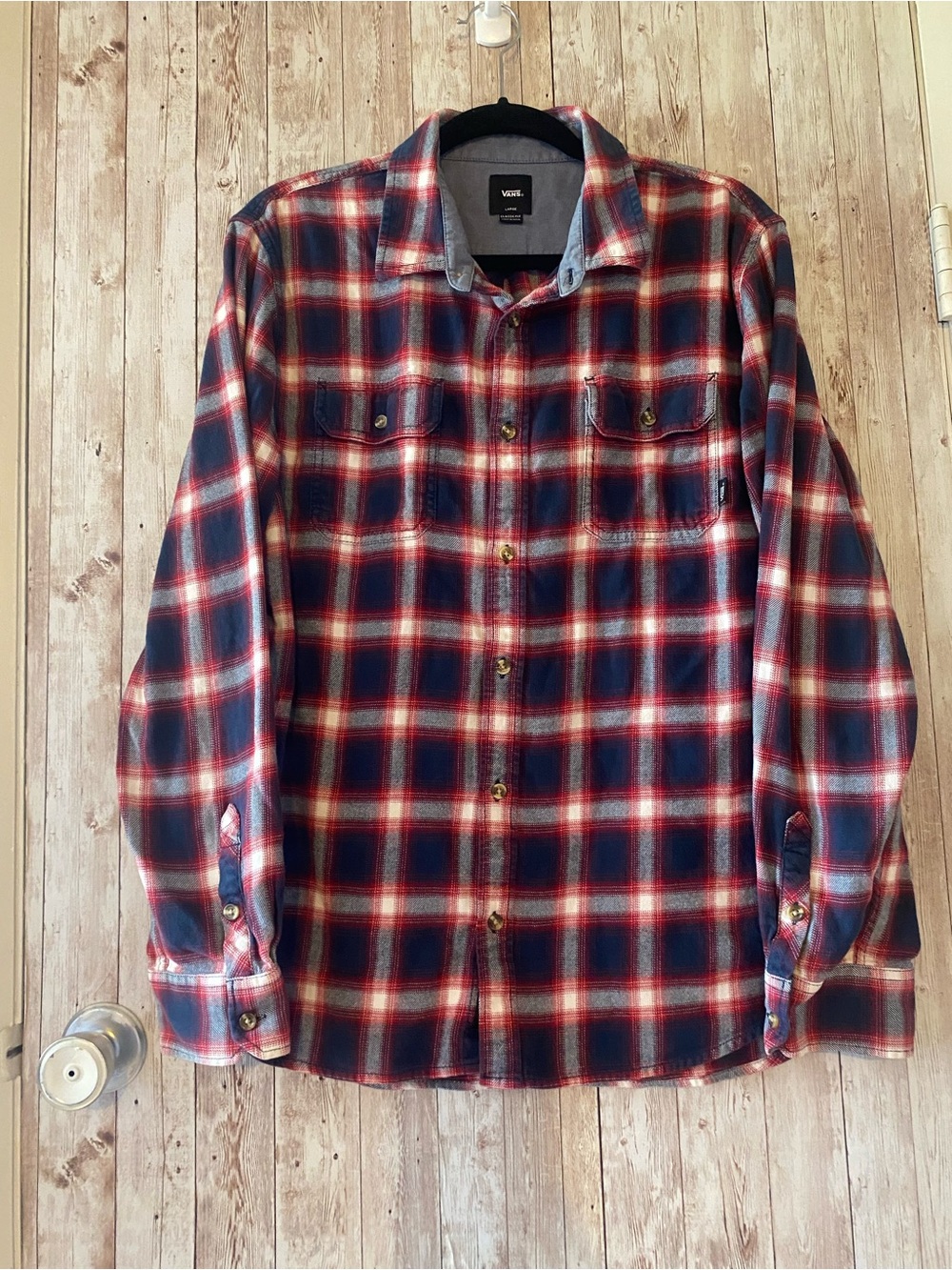 Vans Navy / Red Plaid Button-Down Shirt classic fit men's size large collared